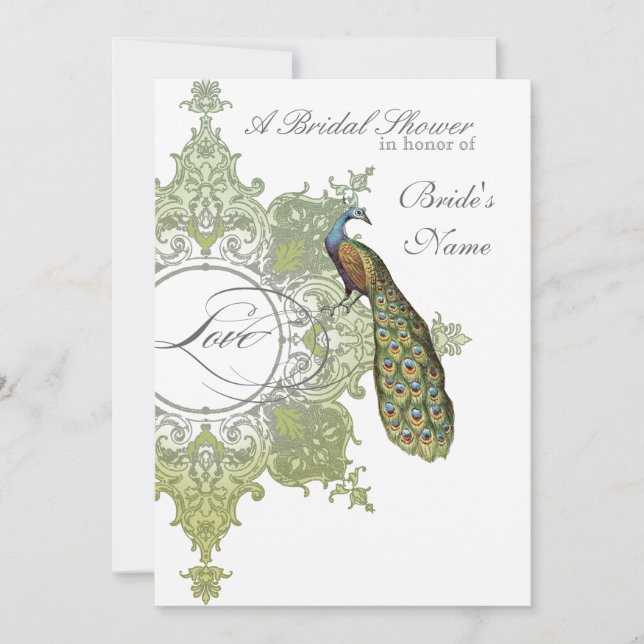 Invitación a ducha de novia barroca Peacock - Lime (Anverso)