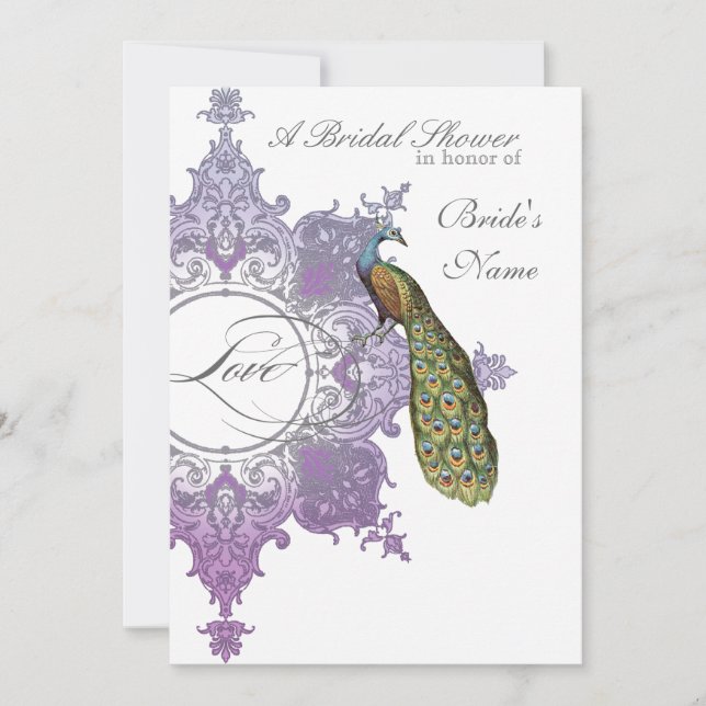 Invitación a ducha de novia barroca Peacock - Púrp (Anverso)