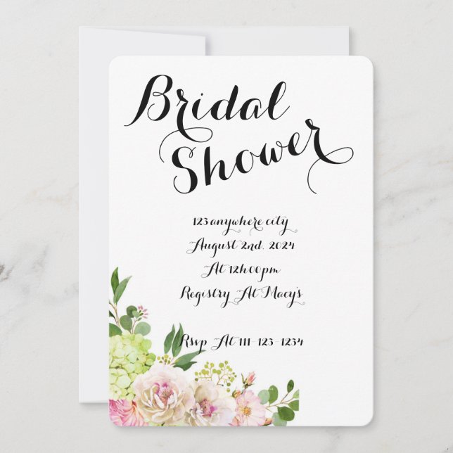 invitación a ducha de novia blanca con diseño flor (Anverso)