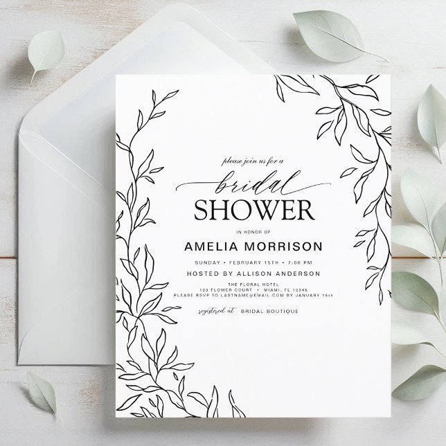 Invitación a ducha de novia blanca y negra en hoja (Subido por el creador)