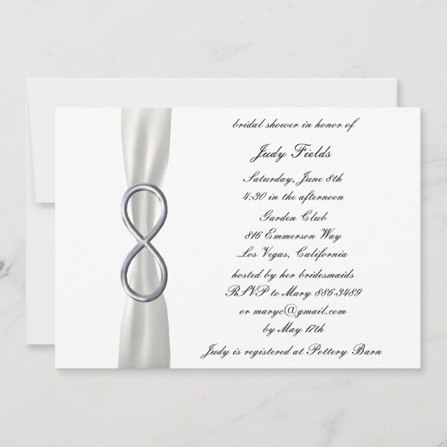 Invitación a ducha de novia Boda blanco infinito (Anverso)