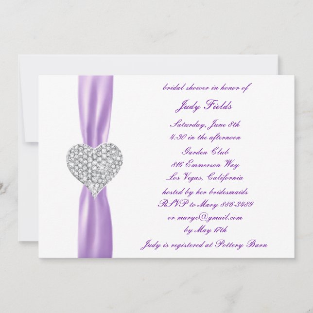 Invitación a ducha de novia Boda púrpura Diamond H (Anverso)