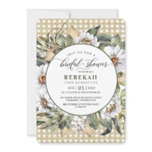 Invitación a ducha de novia bohemias en blanco