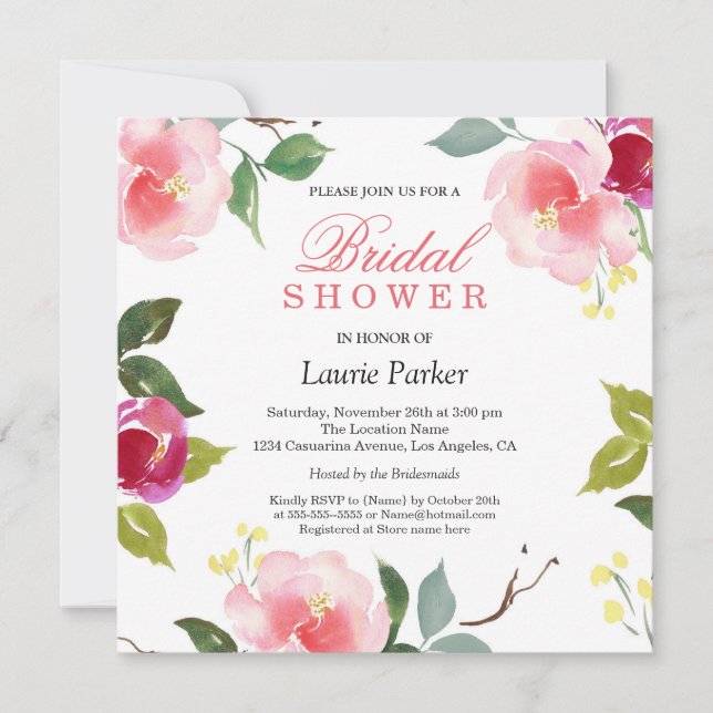 Invitación a ducha de novia botánica con flores de (Anverso)