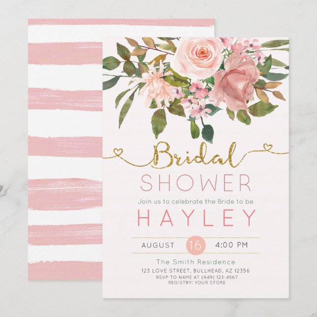 Invitación a ducha de novia botánica con flores de (Anverso / Reverso)