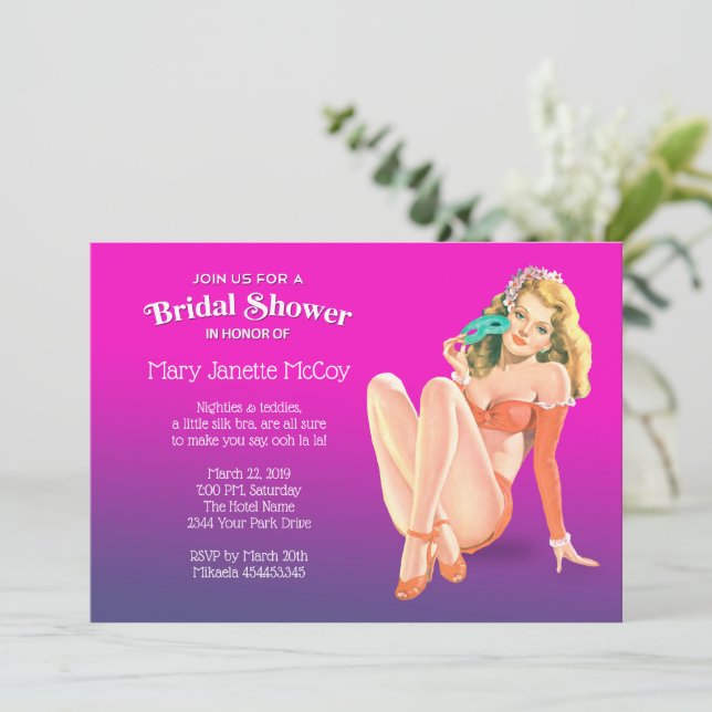 Invitación a ducha de novia Chica de pinup de époc (Anverso de pie)