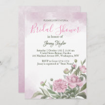 Invitación a ducha de novia color de color rosa pe