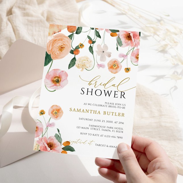 Invitación a ducha de novia con adormidera rosa (Subido por el creador)
