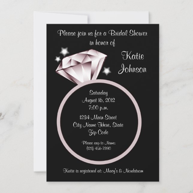 Invitación a ducha de novia con anillo de diamante (Anverso)
