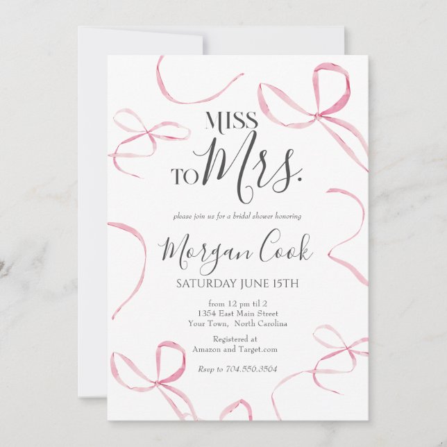 Invitación a ducha de novia con arco rosado, señor (Anverso)