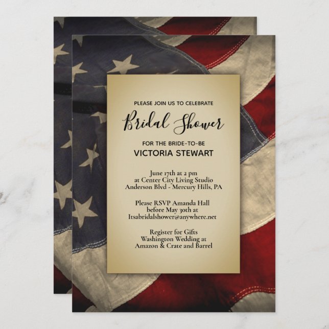 Invitación a ducha de novia con bandera estadounid (Anverso / Reverso)