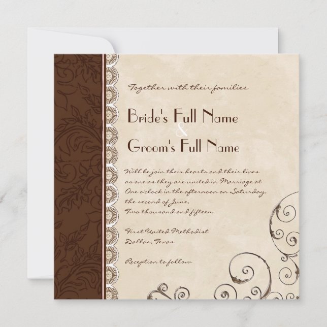 Invitación a ducha de novia con baño de damasco de (Anverso)