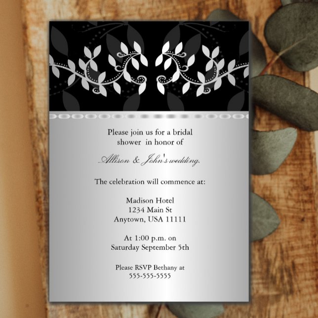 Invitación a ducha de novia con borde de hojas de  (Subido por el creador)