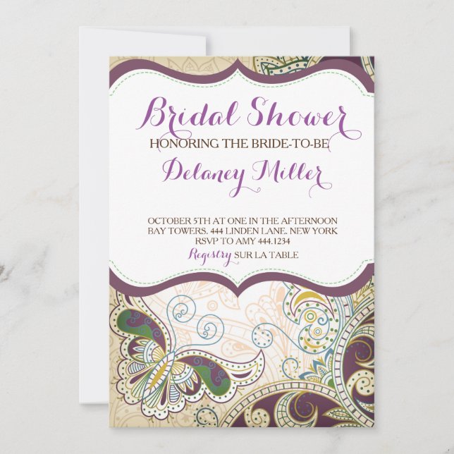 Invitación a ducha de novia con ciruelas marroquíe (Anverso)