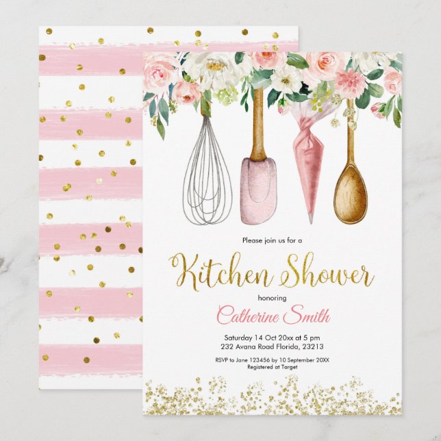 Invitación a ducha de novia con cocina floral (Anverso / Reverso)