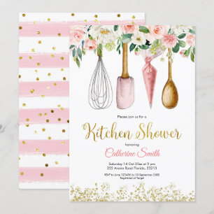 Invitación a ducha de novia con cocina floral