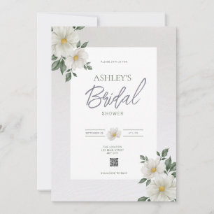 Invitación a ducha de novia con código QR floral s