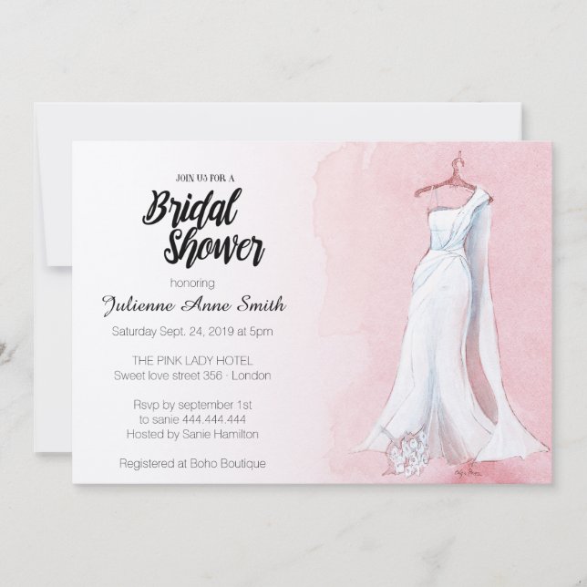 Invitación a ducha de novia con color de rosa (Anverso)