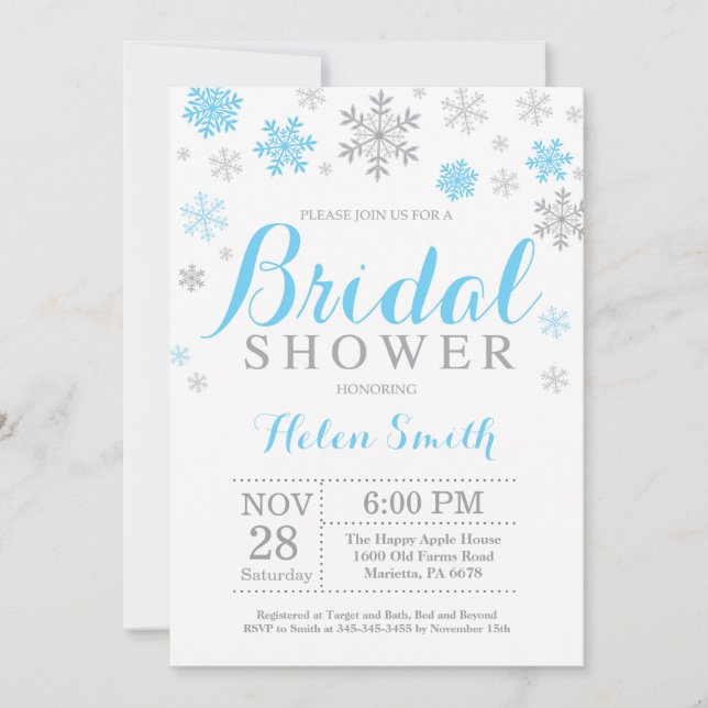 Invitación a ducha de novia con copo de nieve azul (Anverso)