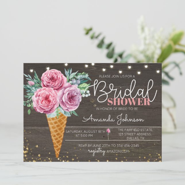 Invitación a ducha de novia con crema de hielo rús (Anverso de pie)