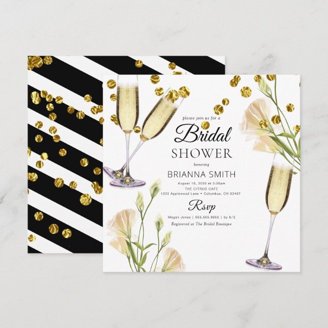 Invitación a ducha de novia con Cute de Floral Bla (Anverso / Reverso)