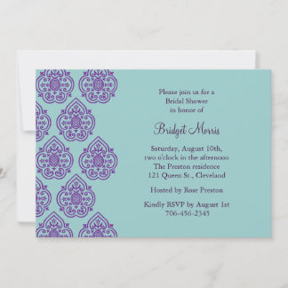 Invitación a ducha de novia con Damasco morado/tur