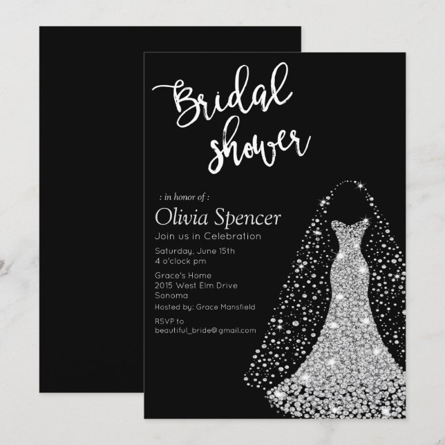 Invitación a ducha de novia con diamantes (Anverso / Reverso)