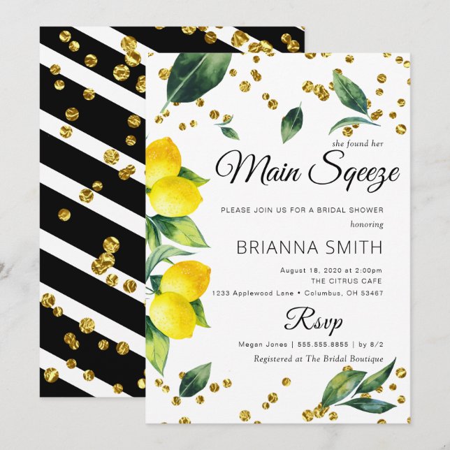 Invitación a ducha de novia con elegancia de limón (Anverso / Reverso)