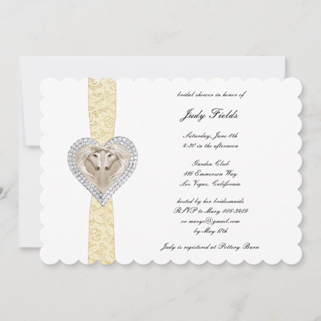 Invitación a ducha de novia con encaje amarillo de (Anverso)