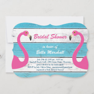 Invitación a ducha de novia con flamencos azules y