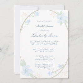 Invitación a ducha de novia con flores azules