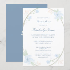 Invitación a ducha de novia con flores azules