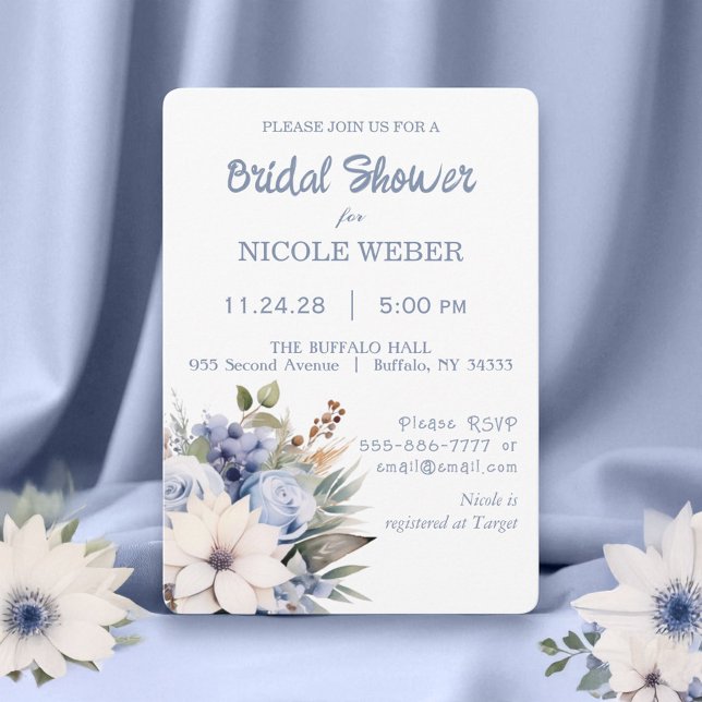 Invitación a ducha de novia con flores azules blan (Subido por el creador)