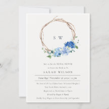 Invitación a ducha de novia con flores azules vivo