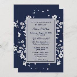 Invitación a ducha de novia con flores blancas