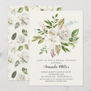 Invitación a ducha de novia con flores blancas