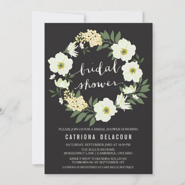 Invitación a ducha de novia con flores de anémona (Anverso)