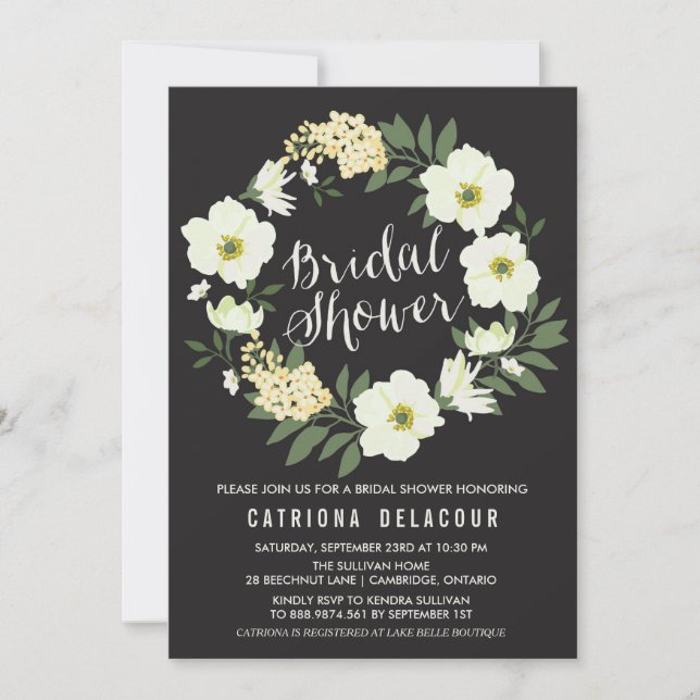 Invitación a ducha de novia con flores de anémona (Anverso)