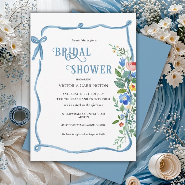 Invitación a ducha de novia con flores de barro az (Subido por el creador)