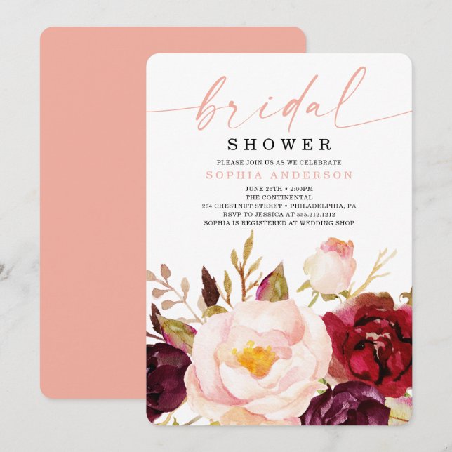 Invitación a ducha de novia con flores de Boho Bur (Anverso / Reverso)
