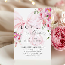 Invitación a ducha de novia con flores de color ro