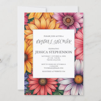 Invitación a ducha de novia con flores de crisante