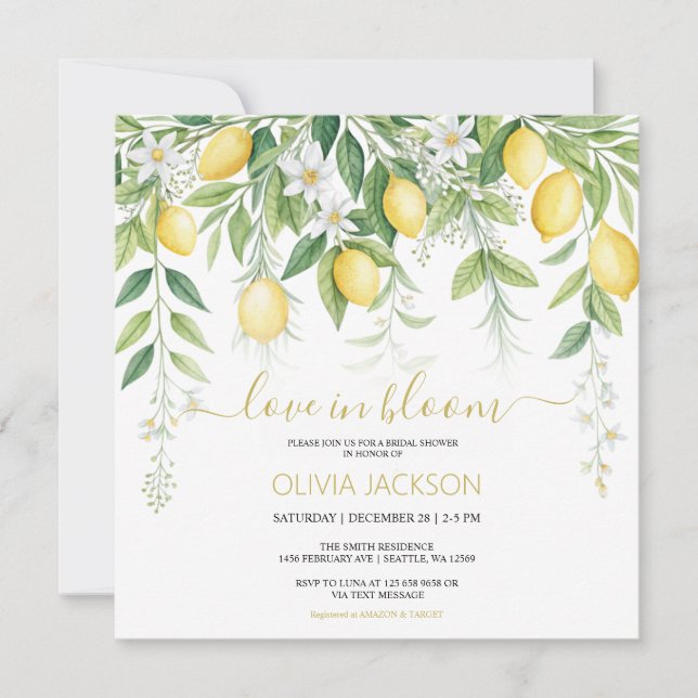Invitación a ducha de novia con flores de limón (Anverso)