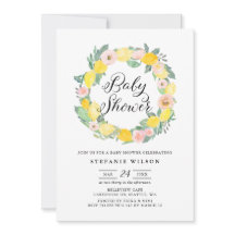 Invitación a ducha de novia con flores de limón y