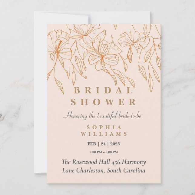 Invitación a ducha de novia con flores de oro mini (Anverso)