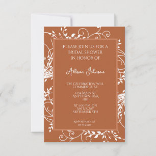 Invitación a ducha de novia con flores de óxido