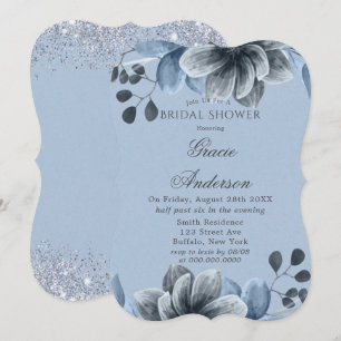 Invitación a ducha de novia con flores de plata az
