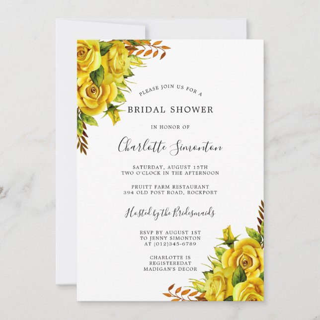 Invitación a ducha de novia con flores de rosa ama (Anverso)