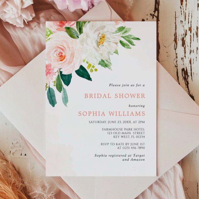 Invitación a ducha de novia con flores de rosa ros (Subido por el creador)