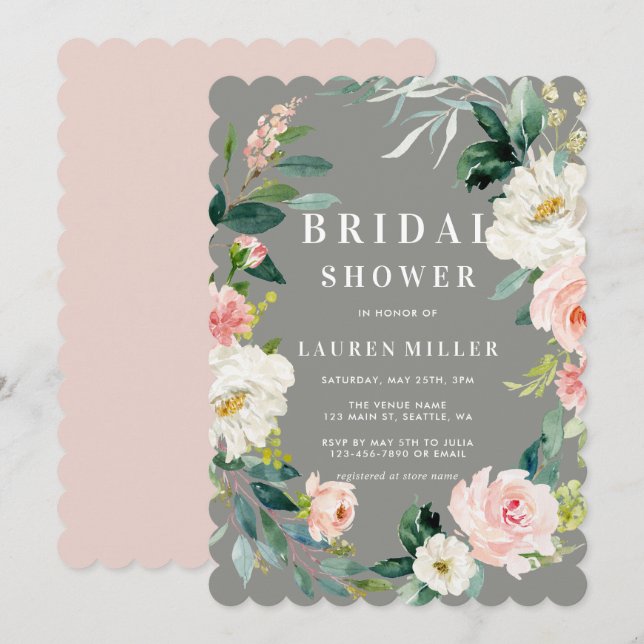 Invitación a ducha de novia con flores de Rubor gr (Anverso / Reverso)